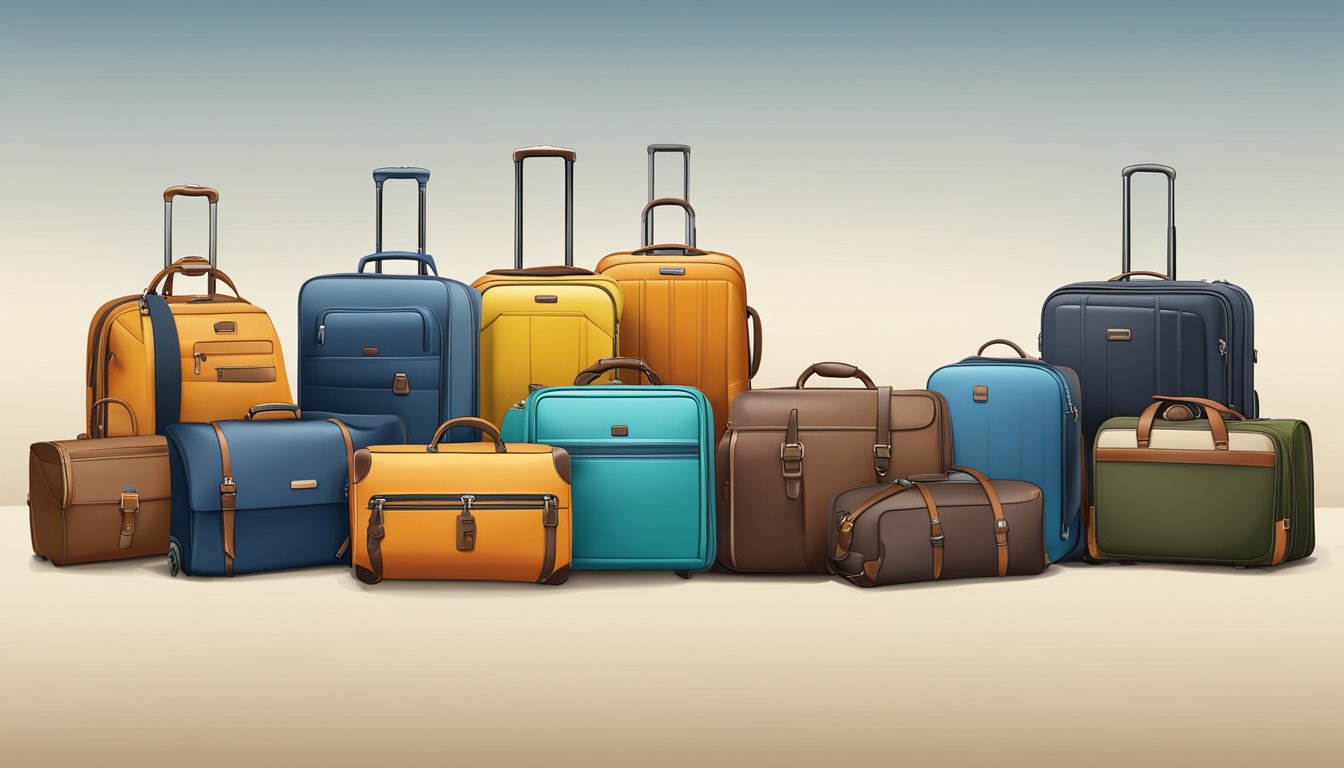 A diverse array of luggage, from sleek suitcases to rugged backpacks, displayed against a backdrop of travel destinations
