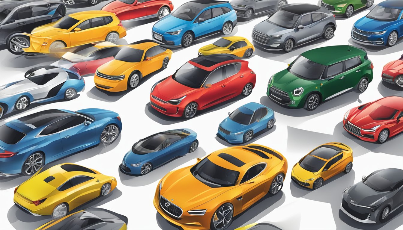 Consumers comparing car brands, noting features and prices, forming perceptions