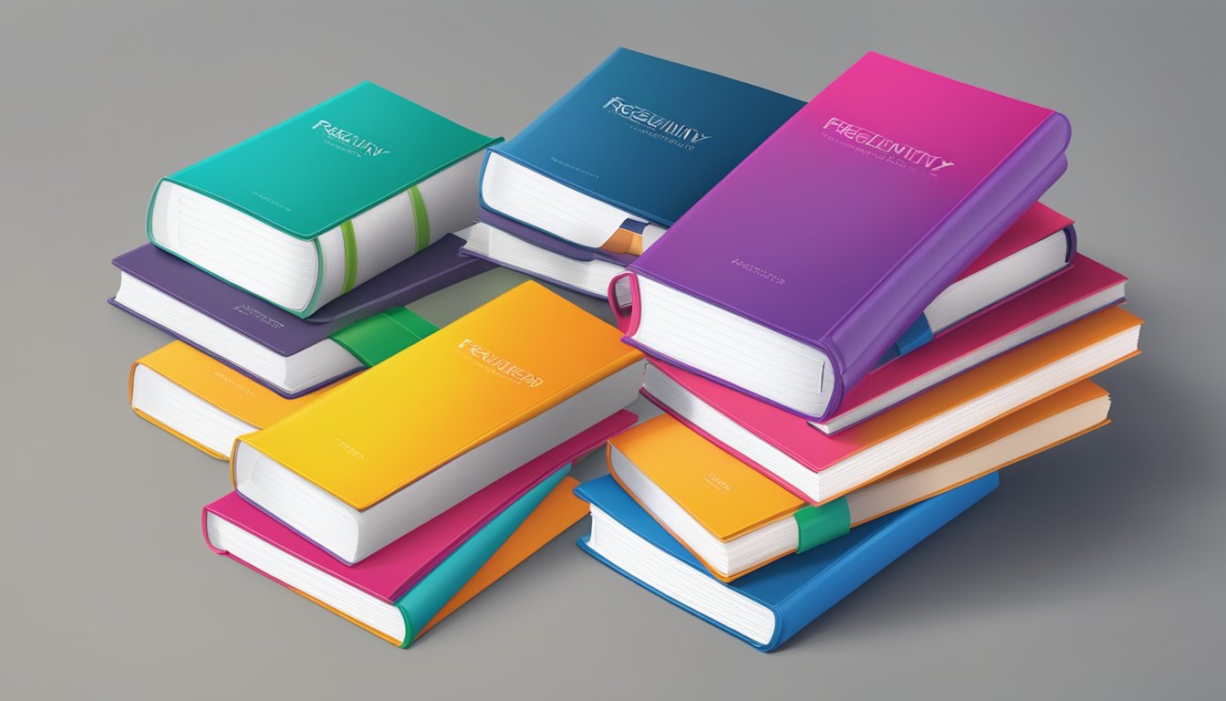 A stack of colorful brand guide books with "Frequently Asked Questions" prominently displayed on the cover