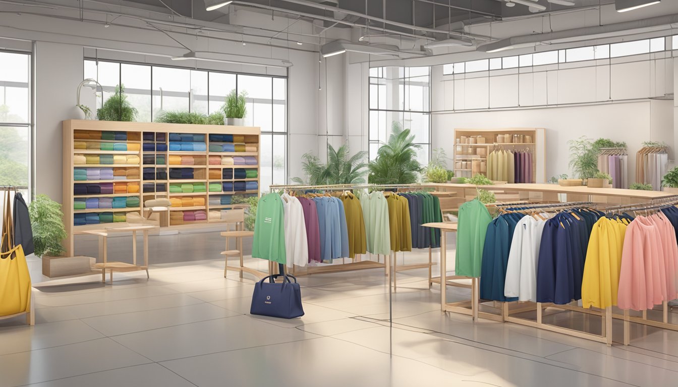 A colorful display of eco-friendly Korean bag brands, showcasing sustainable materials and ethical production practices