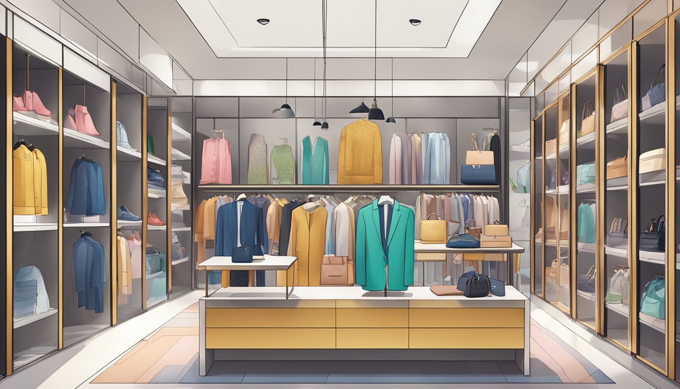 A colorful array of clothing and accessories from Singaporean fashion brands arranged on display shelves in a modern and stylish boutique