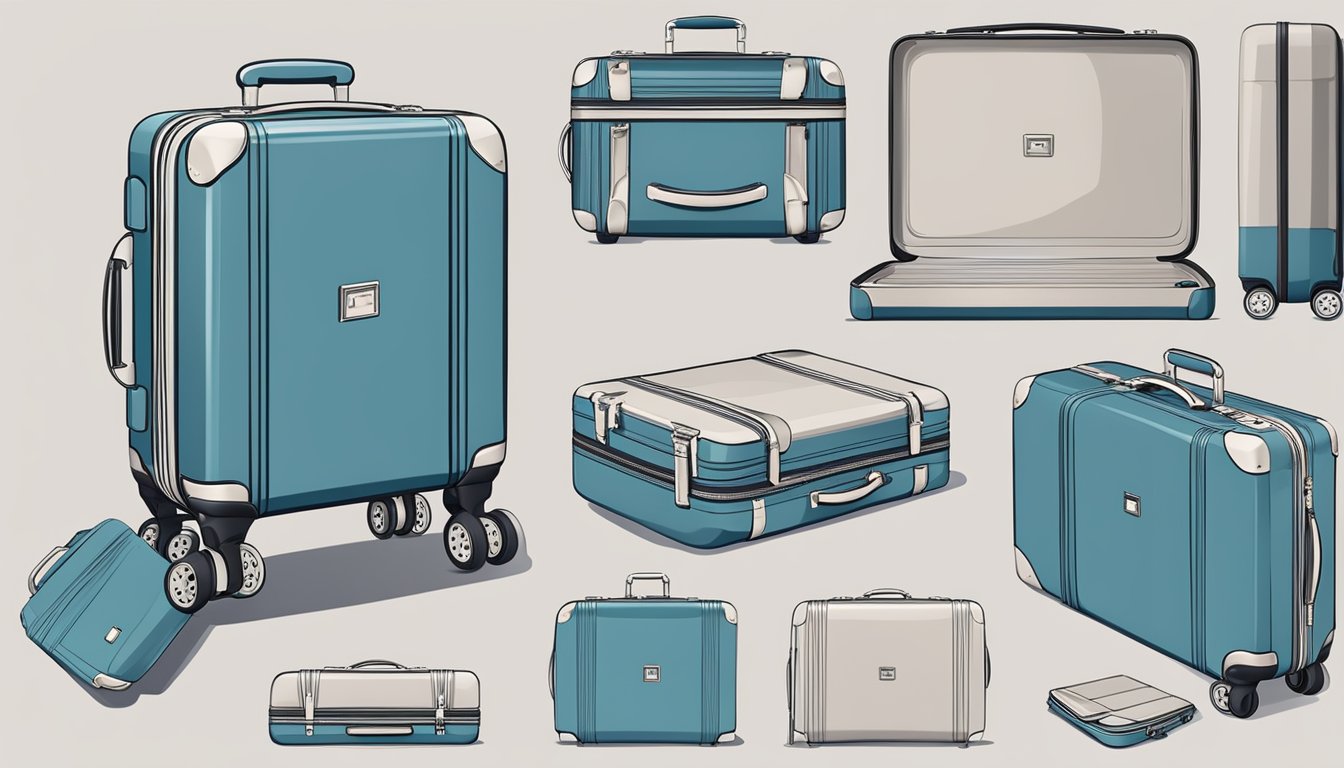 A sleek, modern suitcase with multiple compartments and smooth, durable wheels. The brand logo is subtly embossed on the front, and the handle extends and retracts effortlessly