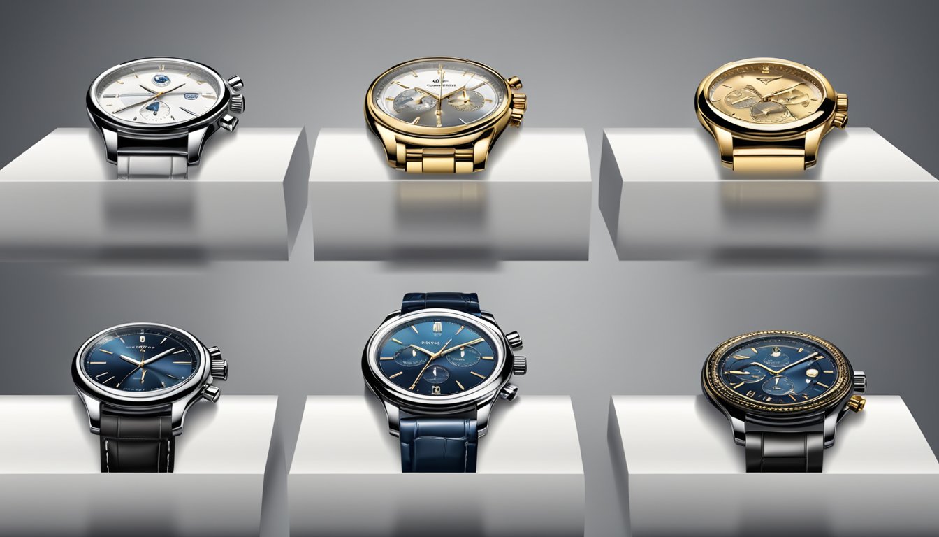A display of elegant watch brands with FAQ signs