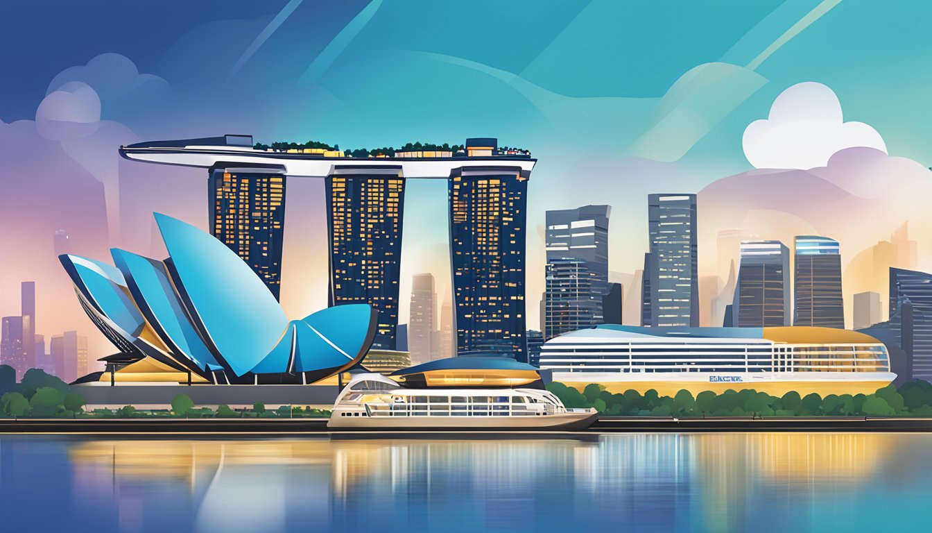 The Citi PremierMiles Card with its sleek design and prominent logo, set against a backdrop of iconic Singapore landmarks and vibrant cityscape