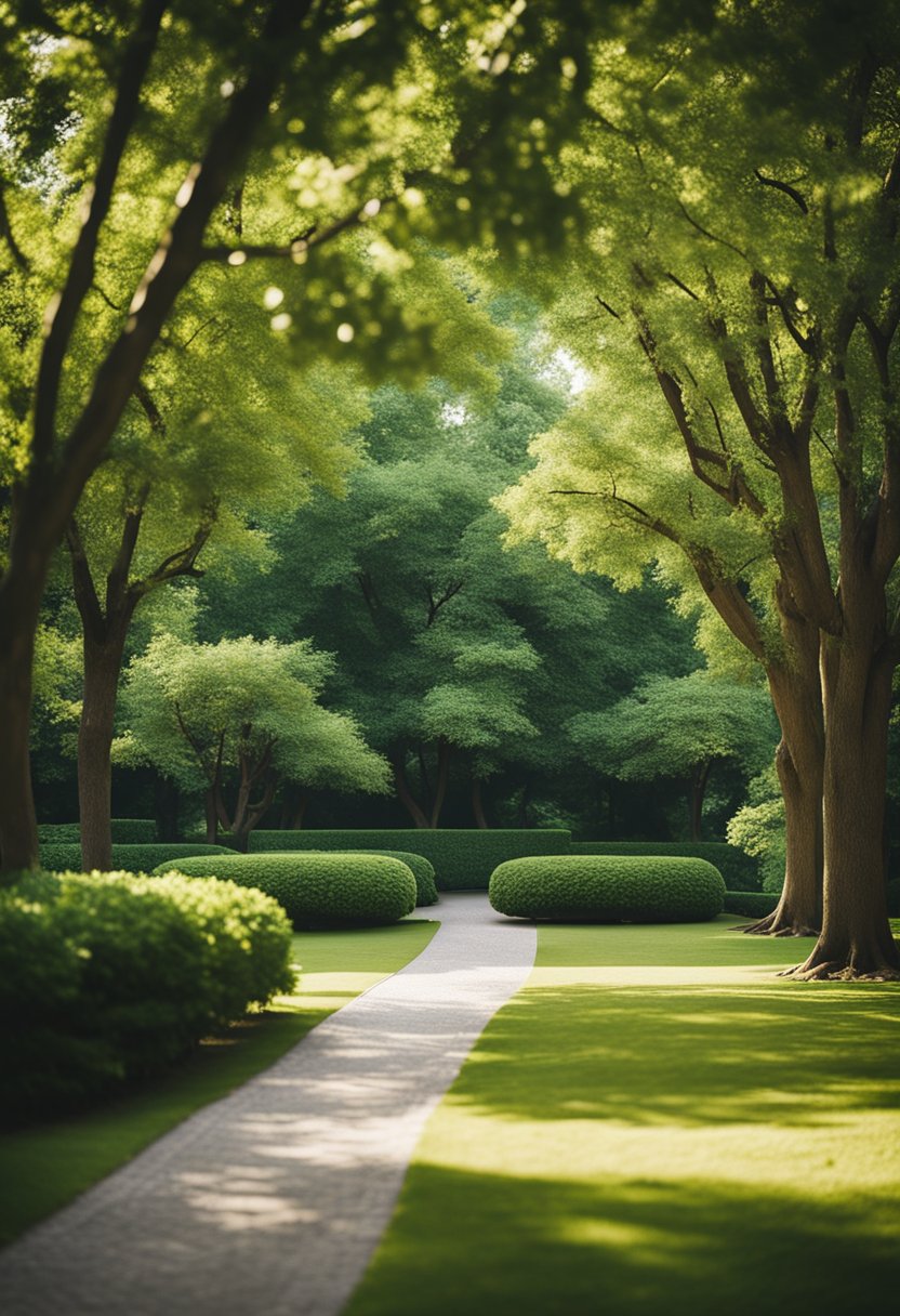 A serene park with lush greenery and a clear walking path, easily accessible to all visitors