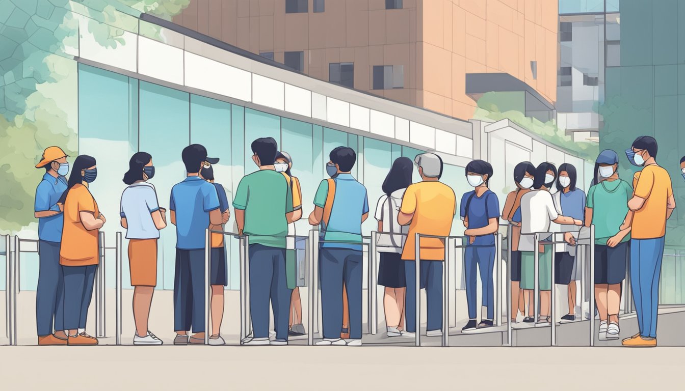 People lining up for covid vaccine info in Singapore