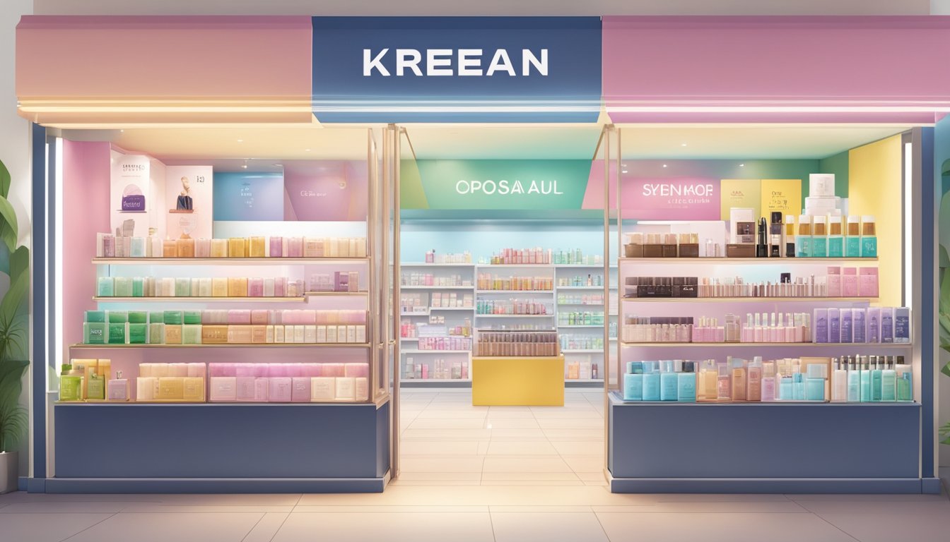 A display of Korean cosmetic brands in a Singaporean storefront