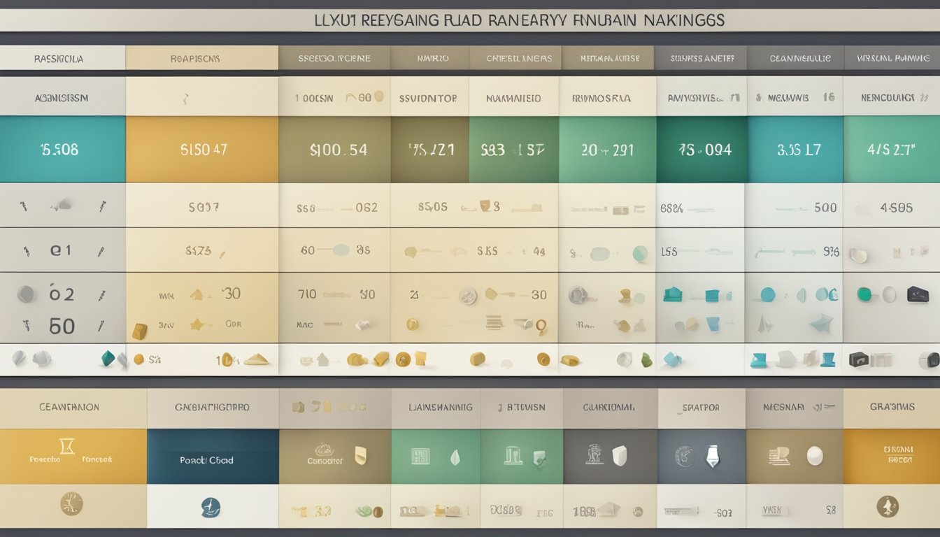 A table displaying luxury brand rankings and revenue analysis for product categories
