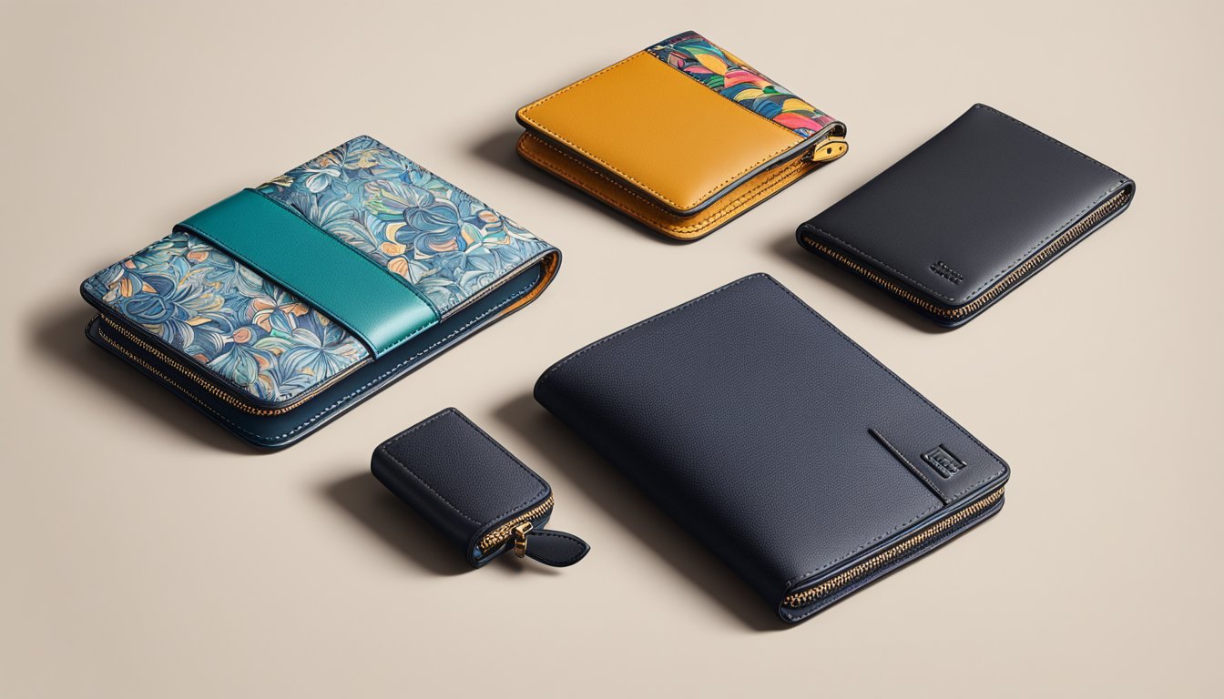 Two stylish wallets with unique designs and patterns are displayed side by side, showcasing the diversity of personal style in wallet brands