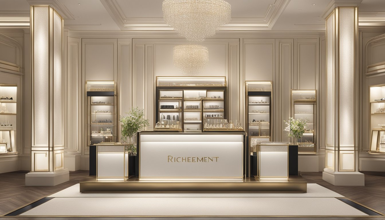 A display of luxury Richemont brand products arranged in an elegant and sophisticated manner, showcasing a commitment to excellence through their exquisite craftsmanship and high-quality materials