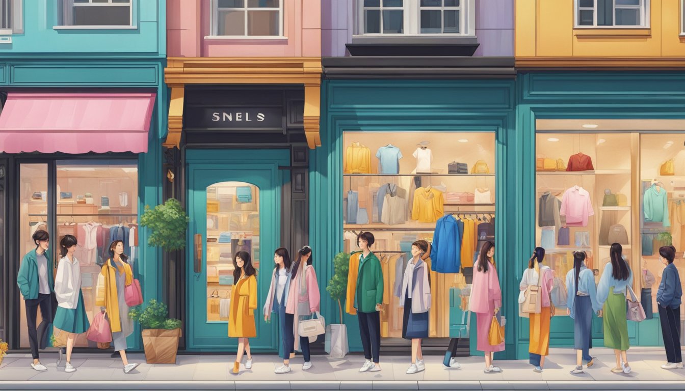 Vibrant storefronts display trendy Korean clothing brands in the bustling Seoul Fashion Scene