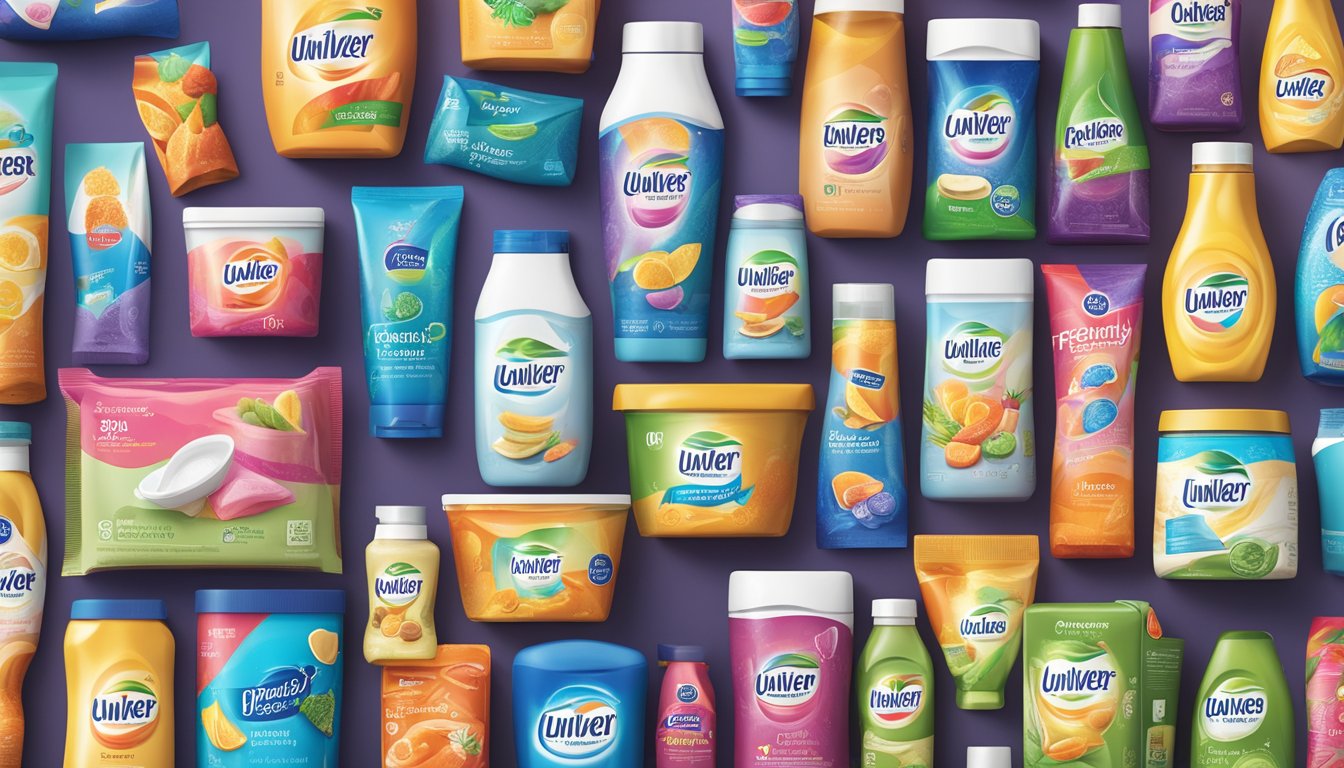 A colorful array of Unilever brand products arranged neatly with a bold "Frequently Asked Questions" banner displayed prominently above them