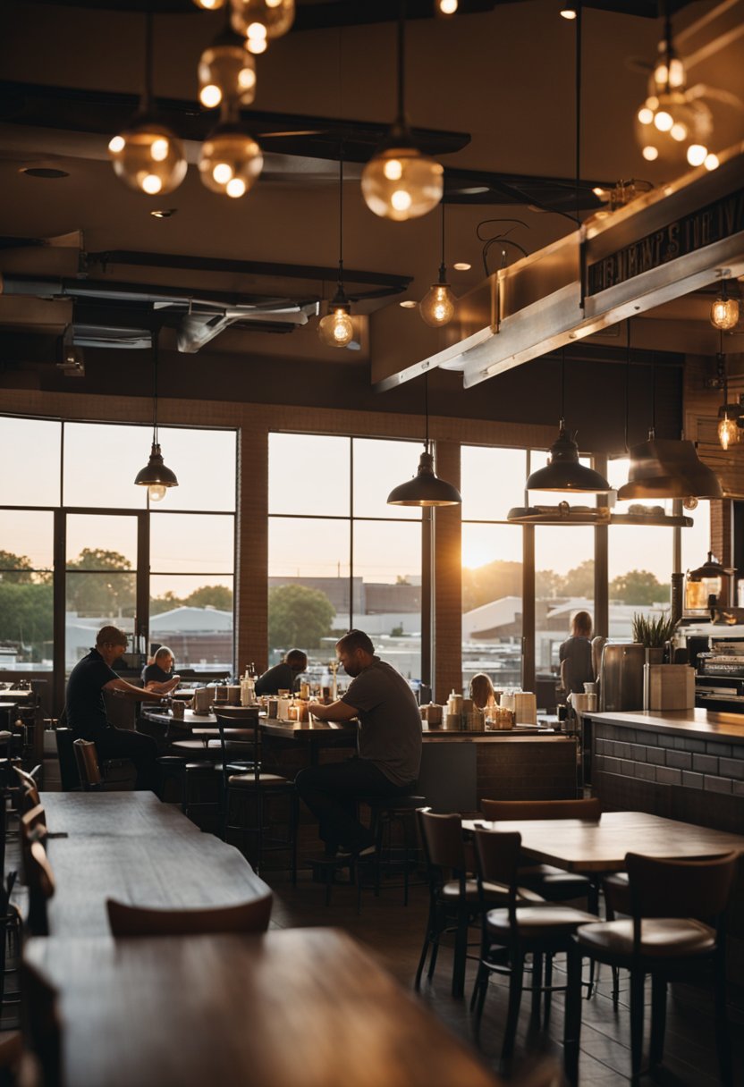 The sun rises over a bustling restaurant in Waco, where the staff prepares for the day's harvest. Tables are set, and the aroma of fresh coffee fills the air