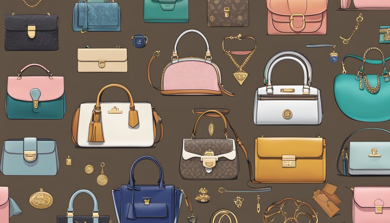 A display of iconic purse brands with their logos and heritage symbols
