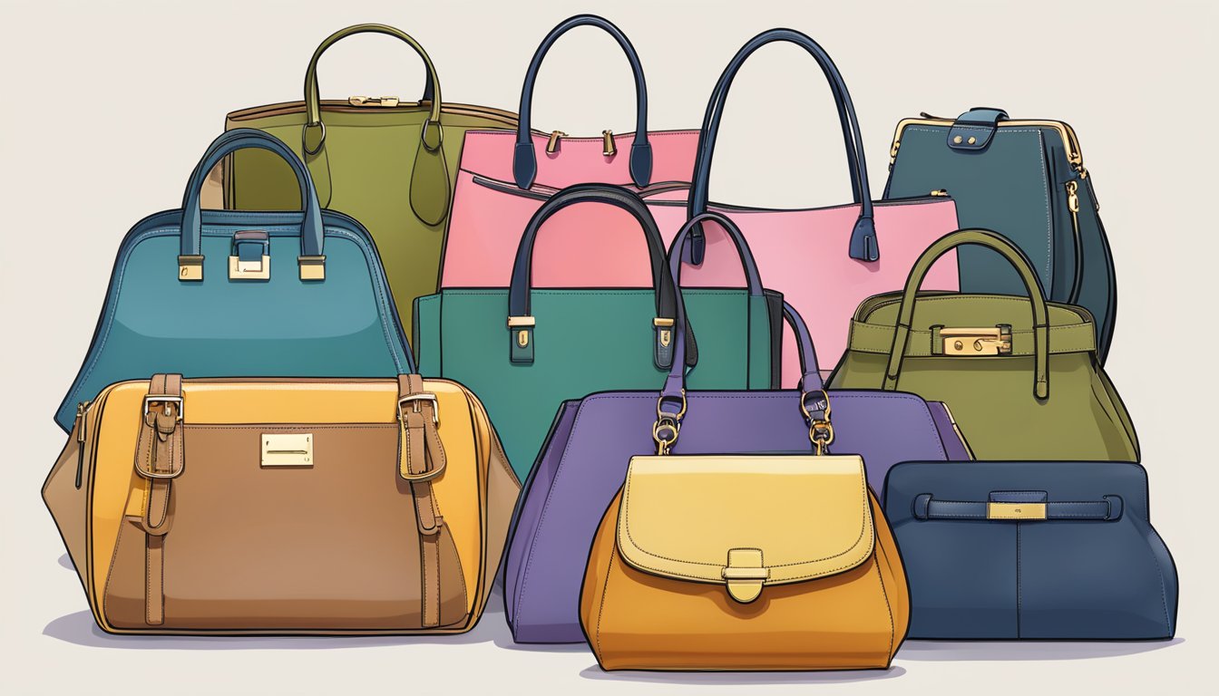 A display of stylish and practical purse brands, showcasing various shapes, sizes, and colors to illustrate fashion and functionality