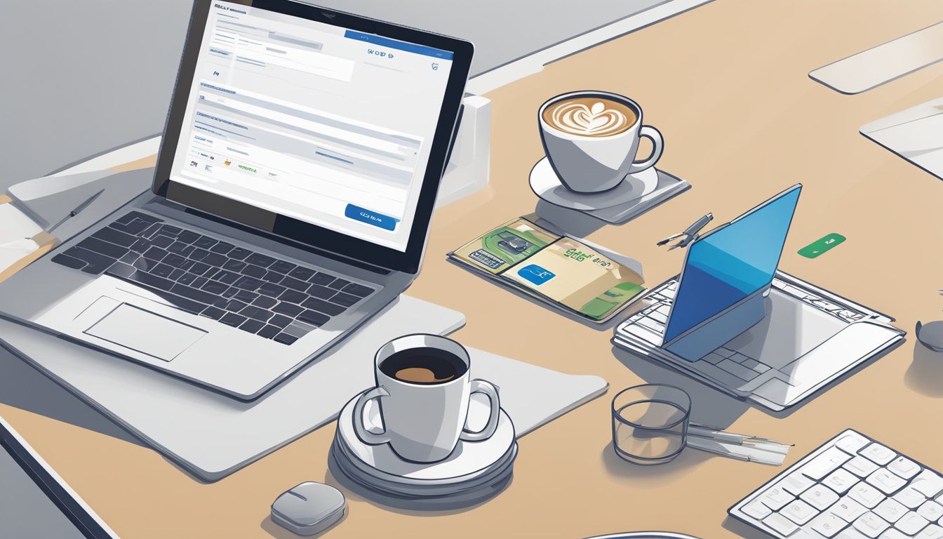 A stack of FAQ cards with Citi Cash Back+ Card logo, surrounded by a laptop, pen, and a cup of coffee on a desk