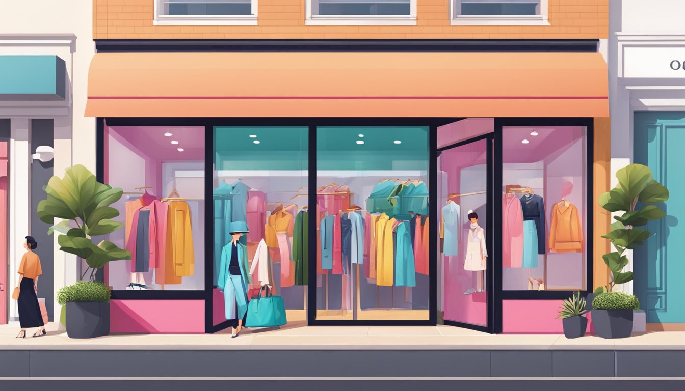 Vibrant storefronts display trendy Korean fashion and style brands. Bold colors and sleek designs catch the eye of passersby