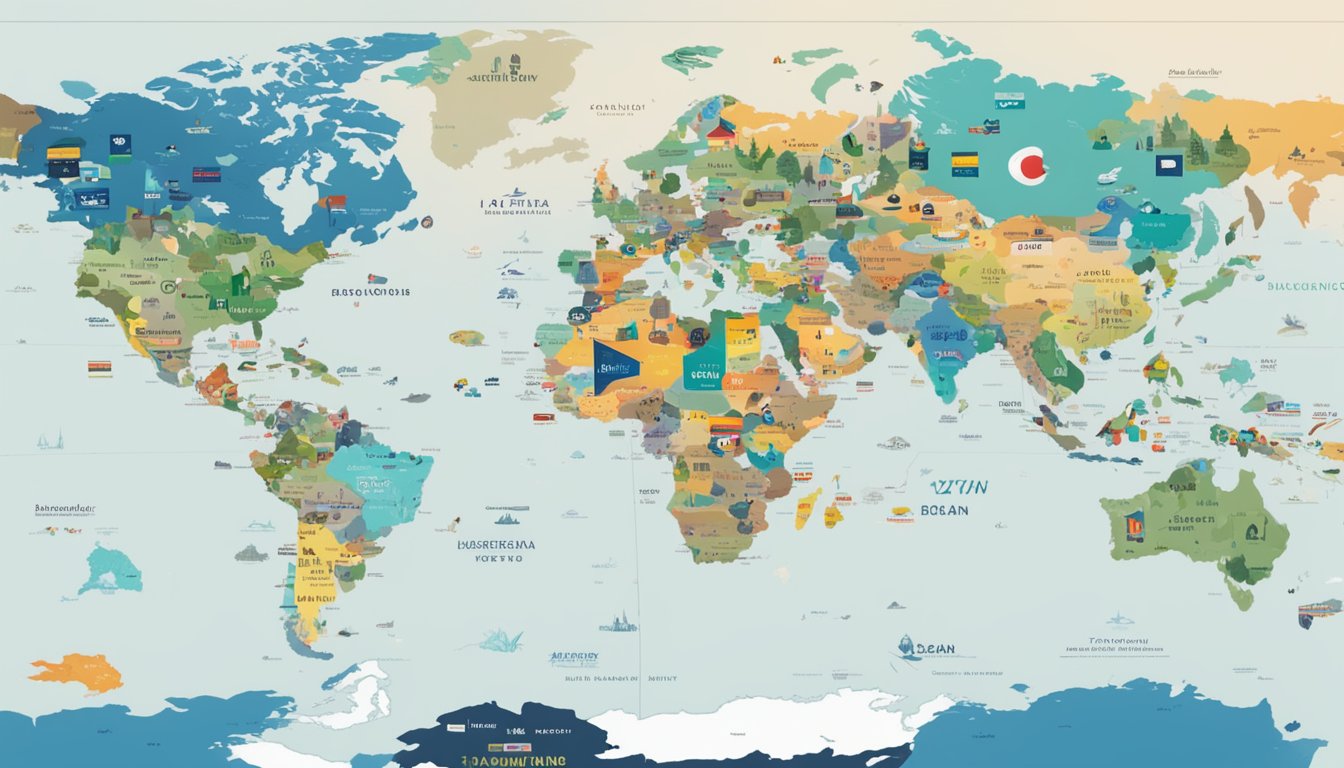 Korean brand logos spread across a world map, impacting global markets