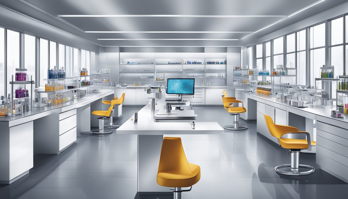 A sleek, modern laboratory with state-of-the-art equipment and meticulous attention to detail, showcasing the innovation and quality of L'Oreal brands