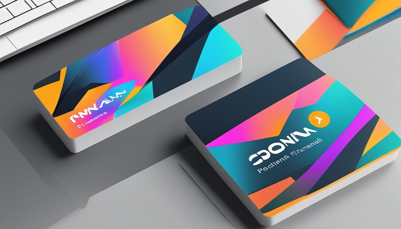 A sleek, modern logo on a business card, with a professional website and social media profiles in the background