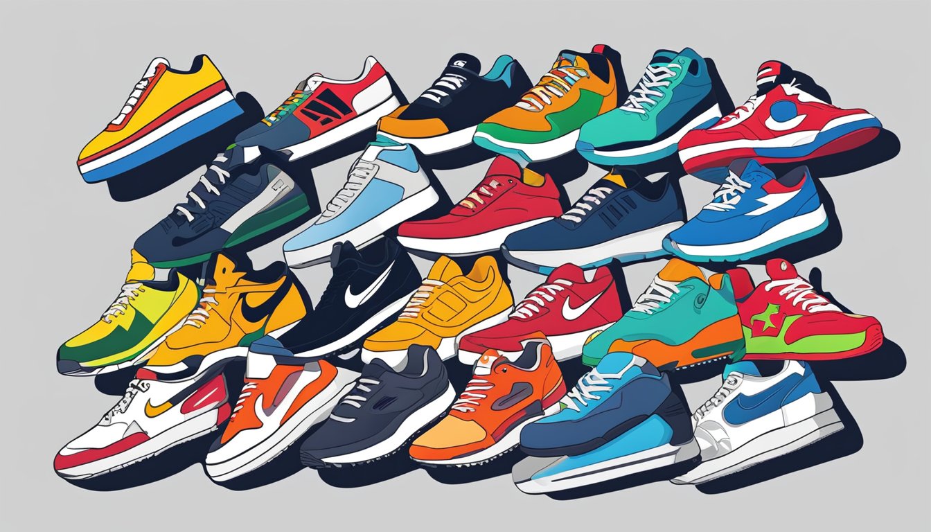 Various sneaker brands' logos and iconic designs are arranged in a circle, symbolizing cultural impact and collaborations