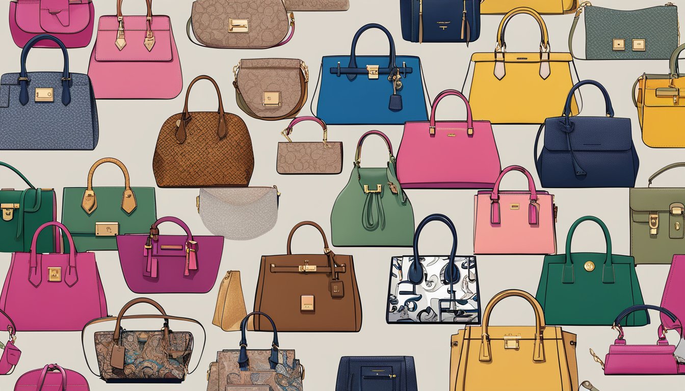 A display of iconic branded handbags, showcasing their legacy and influence on women's fashion