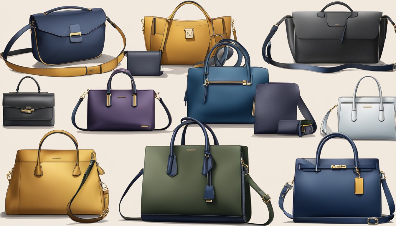 A sleek and modern display of the top 10 branded bags in Singapore, showcasing their practicality and luxurious style