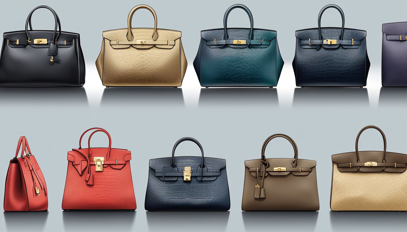A display of top 10 branded bags in Singapore, showcasing luxury and value. Each bag is carefully arranged with attention to detail, highlighting their exquisite design and craftsmanship