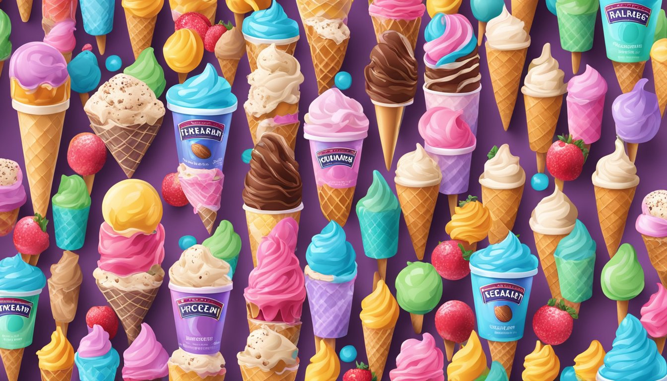 A colorful display of various ice cream brands arranged neatly in a freezer, with vibrant packaging and tempting flavors