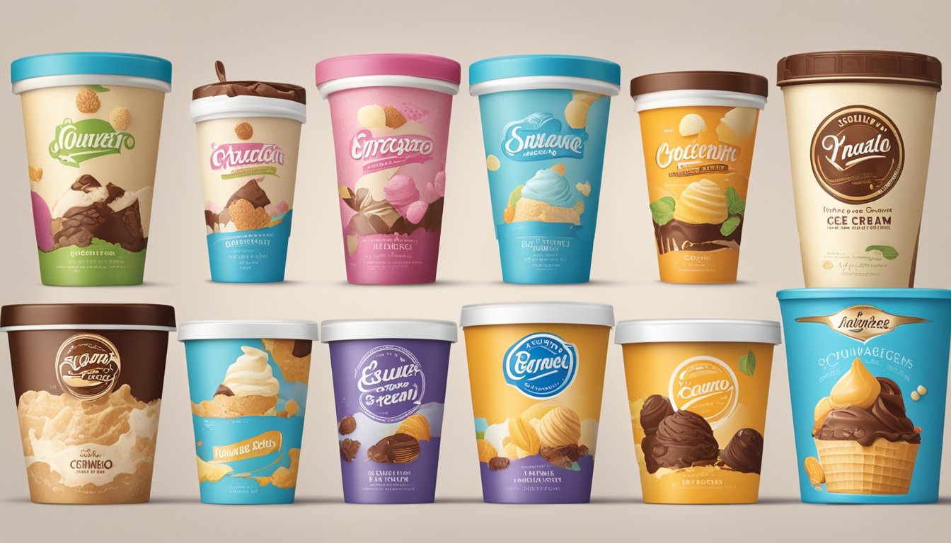 A timeline of ice cream brands from vintage to modern, showcasing their evolution in packaging and logo designs
