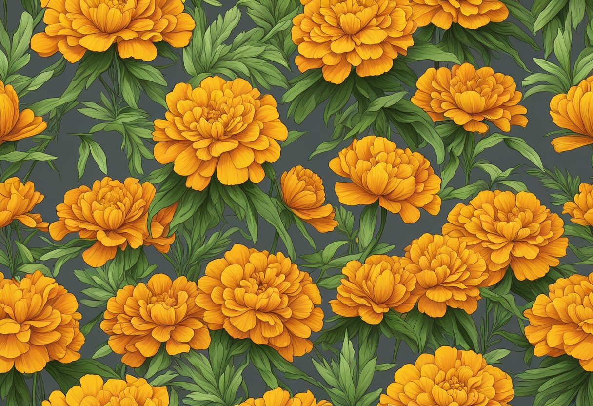 Vibrant marigolds withstand harsh weather, their sturdy stems and bright blossoms resilient against wind and rain