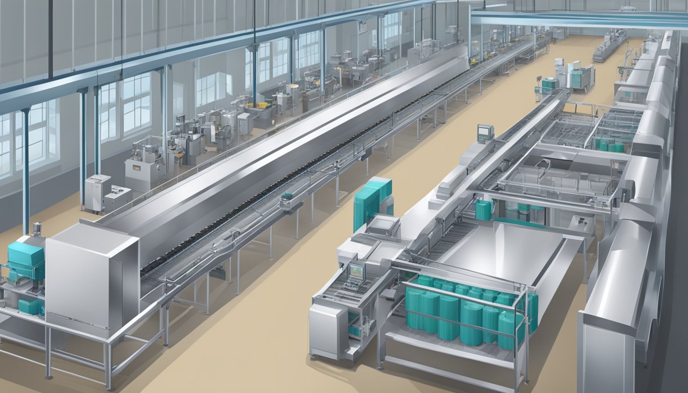 A production line in a clean, modern factory. Machines hum as they efficiently package and label Deelish brand products