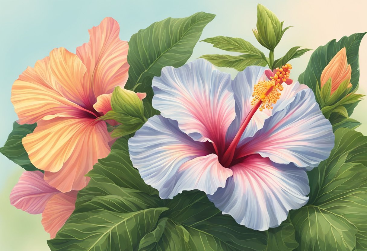 A hibiscus flower blooms for one day, with vibrant petals unfurling and a prominent pistil and stamen at its center