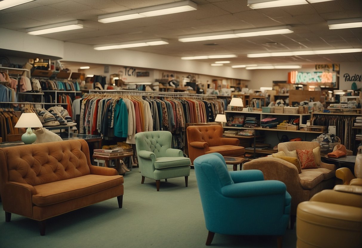 Racks of vintage clothing, shelves of unique knick-knacks, and colorful displays of retro furniture fill the spacious, well-lit thrift store in Nashville