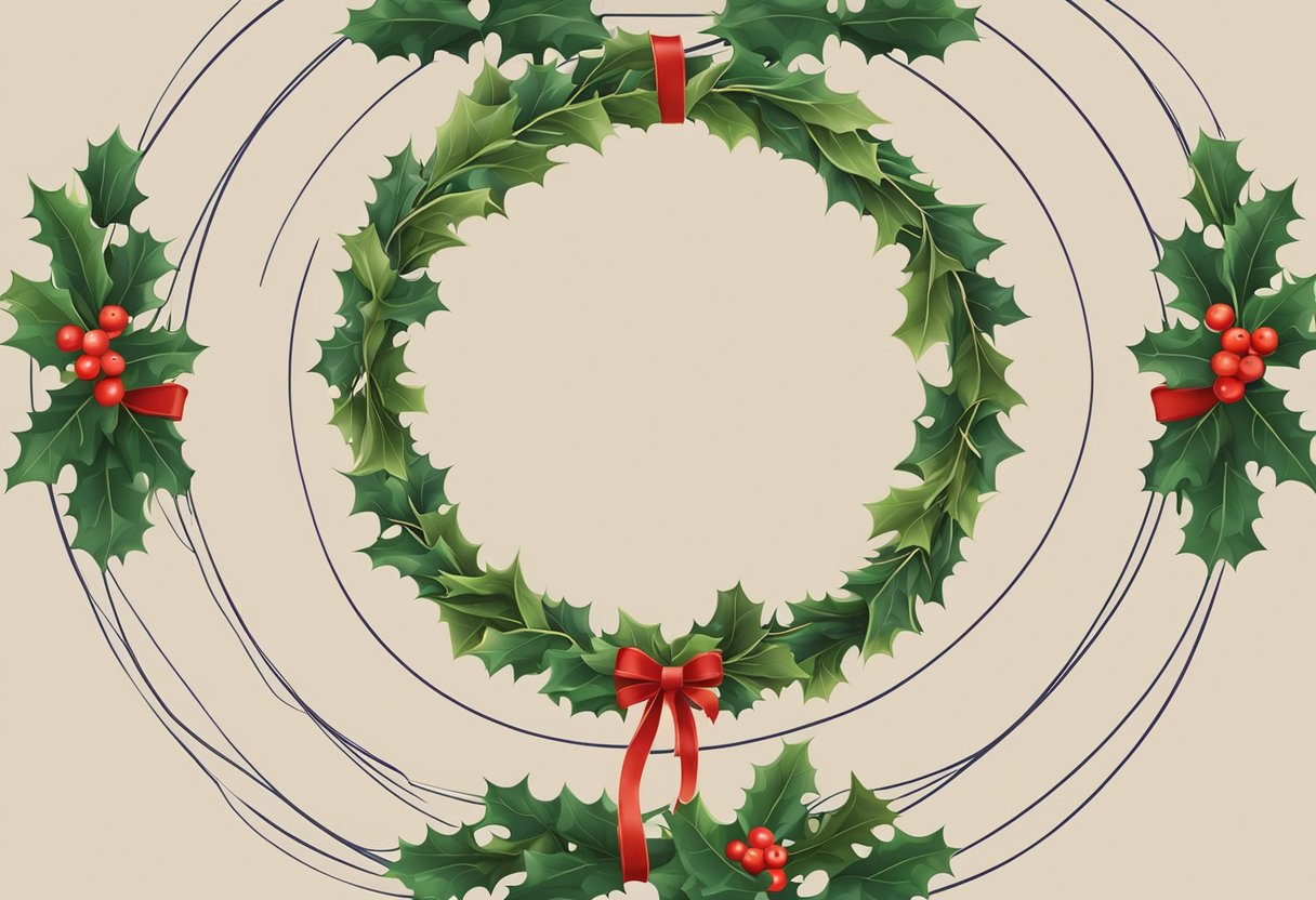Gather holly branches, wire, and ribbon. Form a circle with the branches, securing with wire. Add ribbon for decoration
