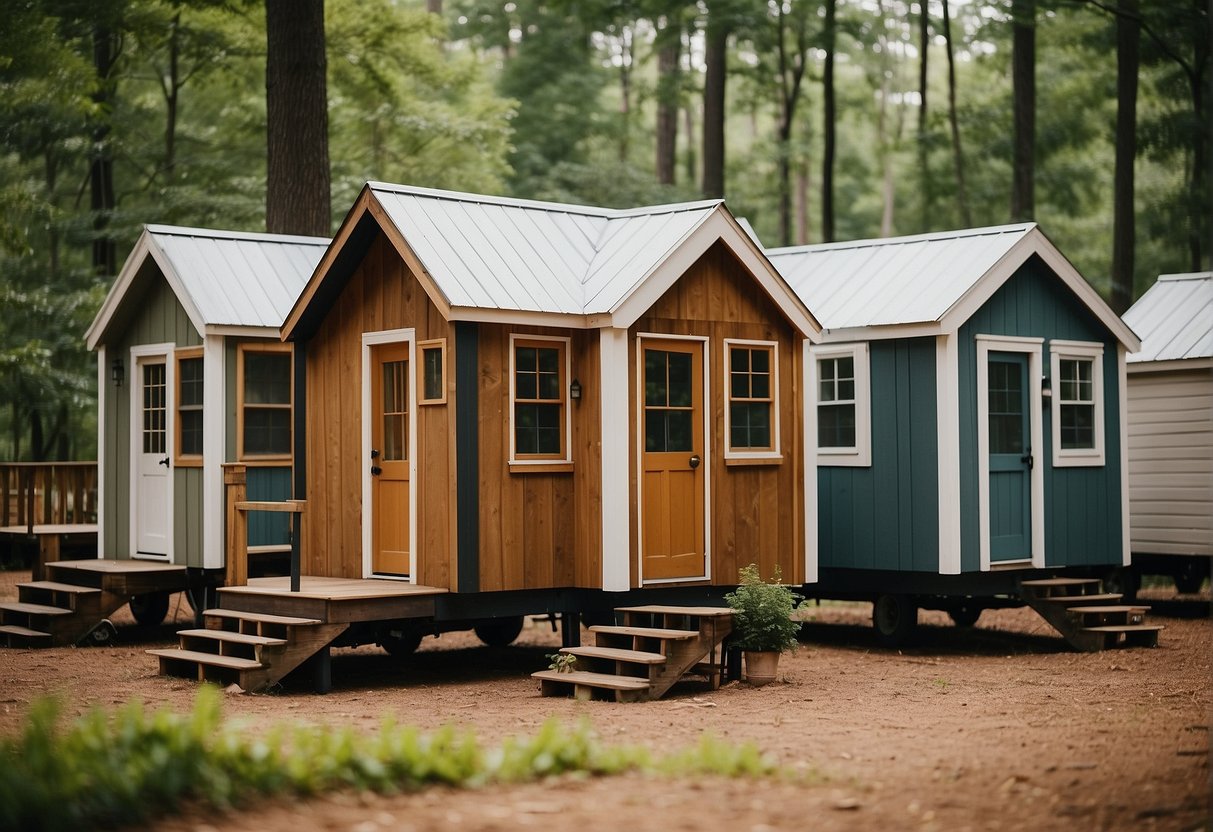 A cluster of tiny homes nestled among tall trees in a serene Mississippi community