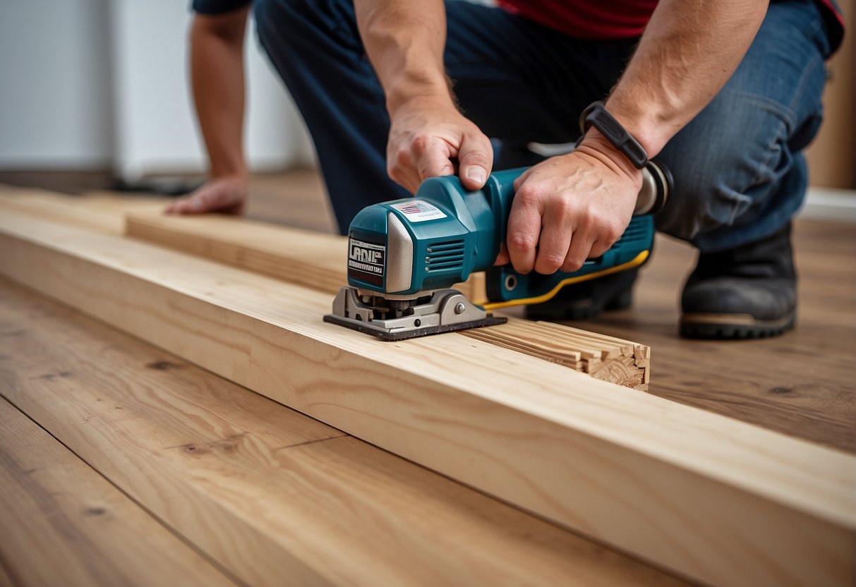 A carpenter measures, cuts, and installs skirting boards made of MDF, pine, and solid oak for maintenance and upkeep