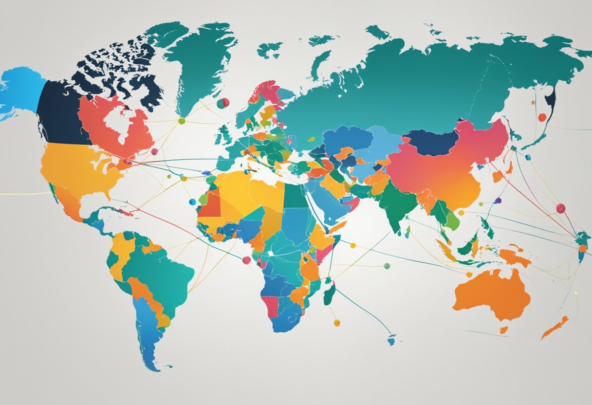 A global map with email icons connecting different countries, highlighting the importance of email marketing in international strategies