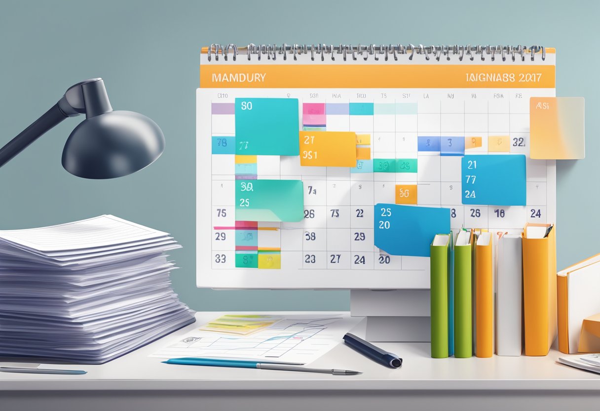 A calendar with a countdown from 360 days, a stack of paperwork, and a digital scanner symbolizing the impact of digitalization on the processing time of administrative procedures at the RFB