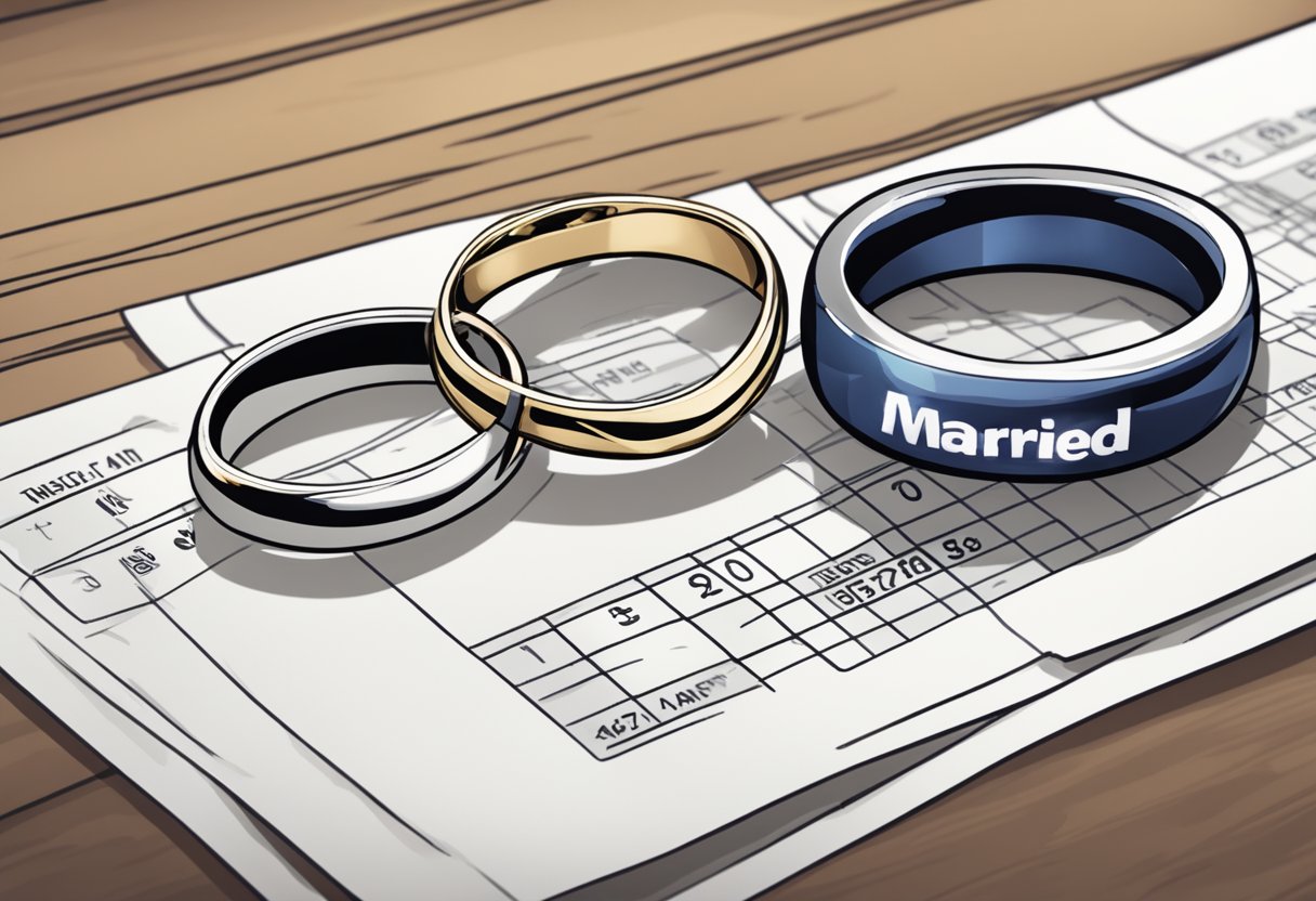 A wedding ring and a betting slip sit side by side on a table. A TV screen shows the "Married At First Sight" logo