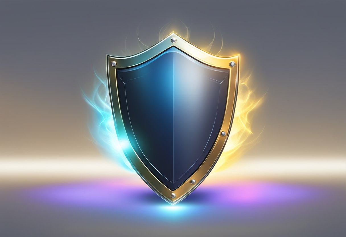 A shield surrounded by a glowing aura, symbolizing financial protection and stability