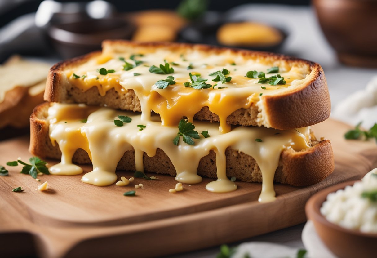 Vegan melted cheese on garlic bread