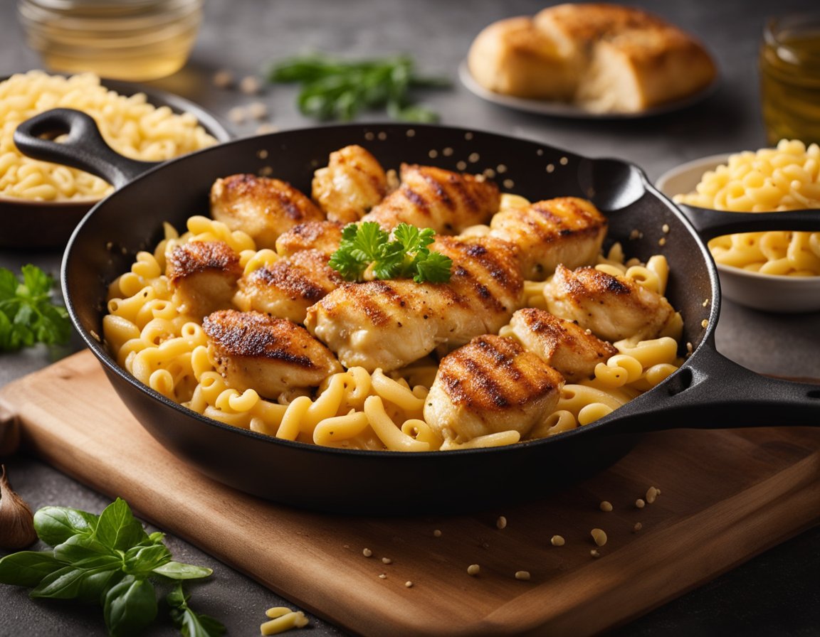 Cajun chicken sizzling in a skillet. Cheese melting into creamy macaroni. A sprinkle of spices adds flavor