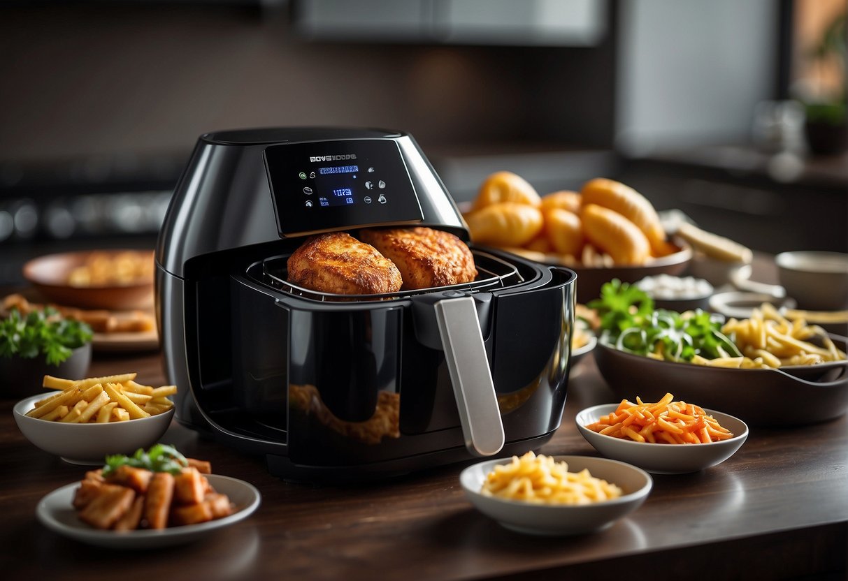 A plate is placed inside the air fryer, the door is closed