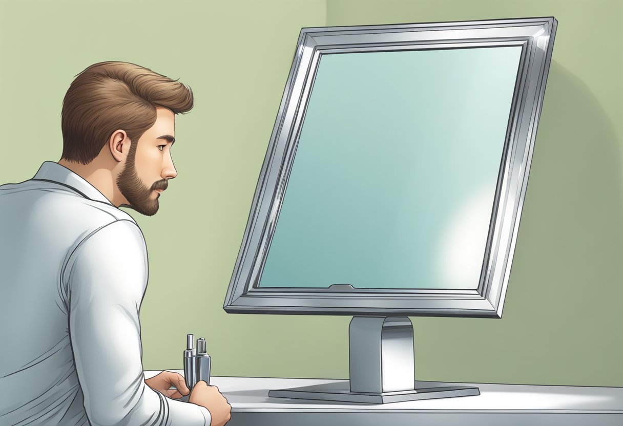 A mirror reflecting a blank, clean surface where pubic hair once was