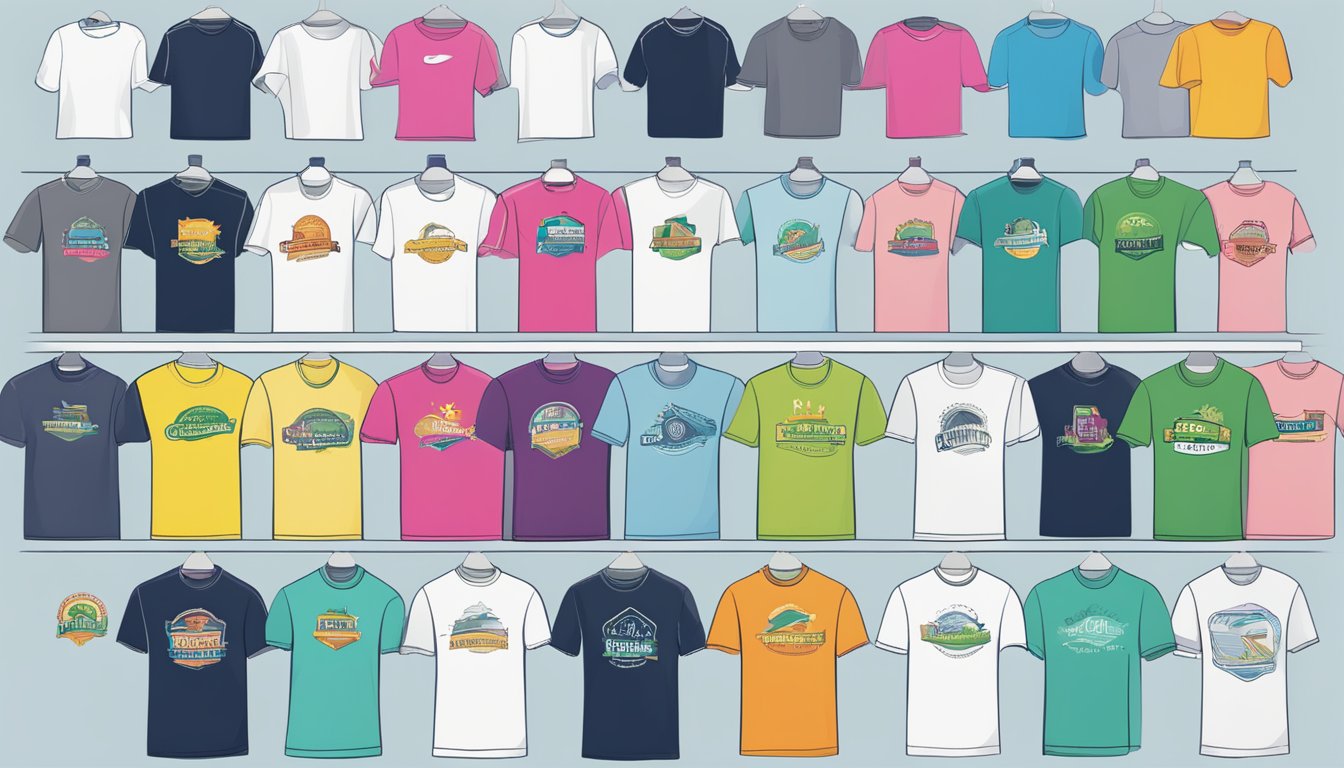 A computer screen displaying various customisation options for branded tee shirts