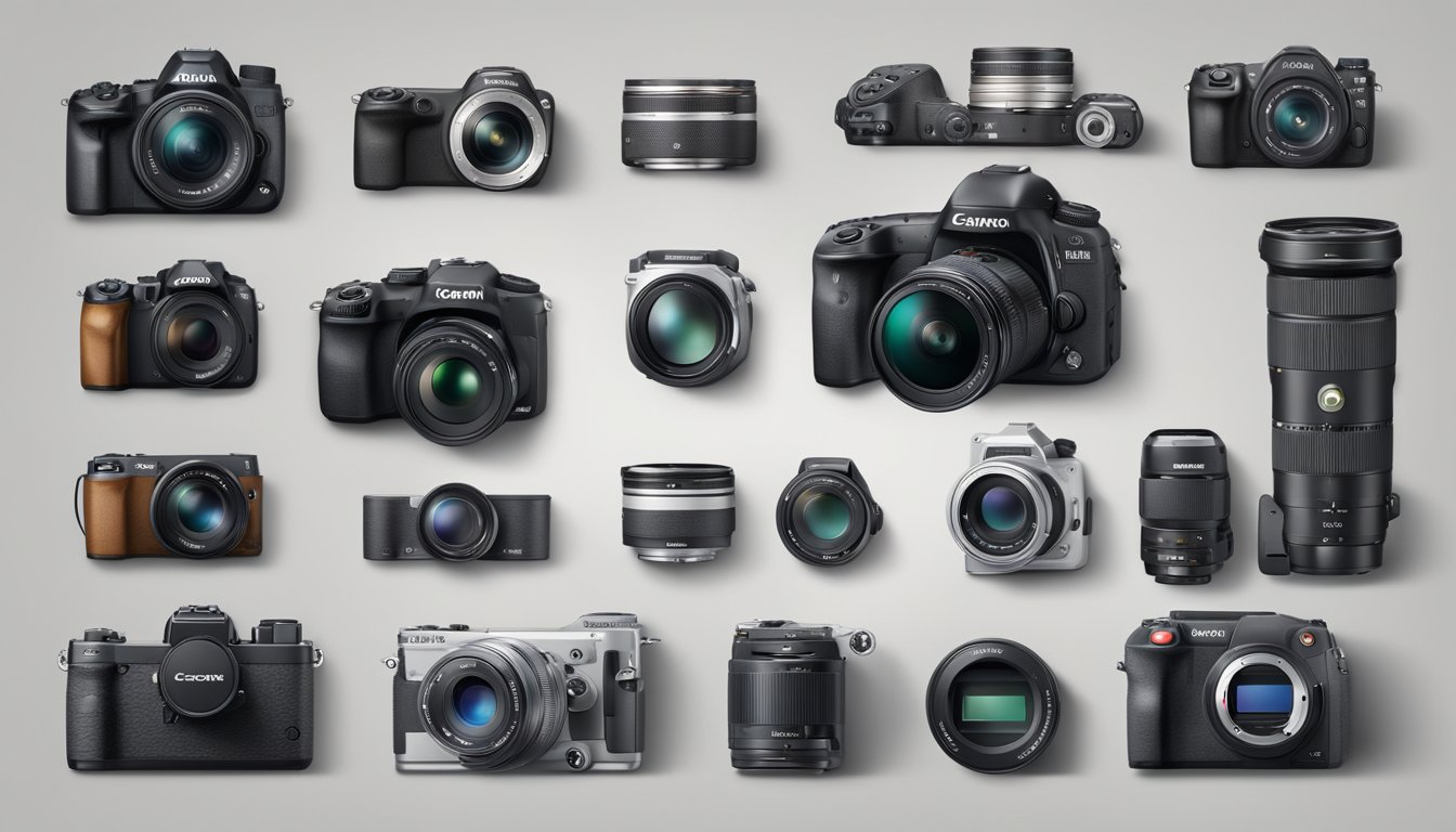 Various camera brands displayed with their unique features and offerings, showcasing different designs, sizes, and functionalities