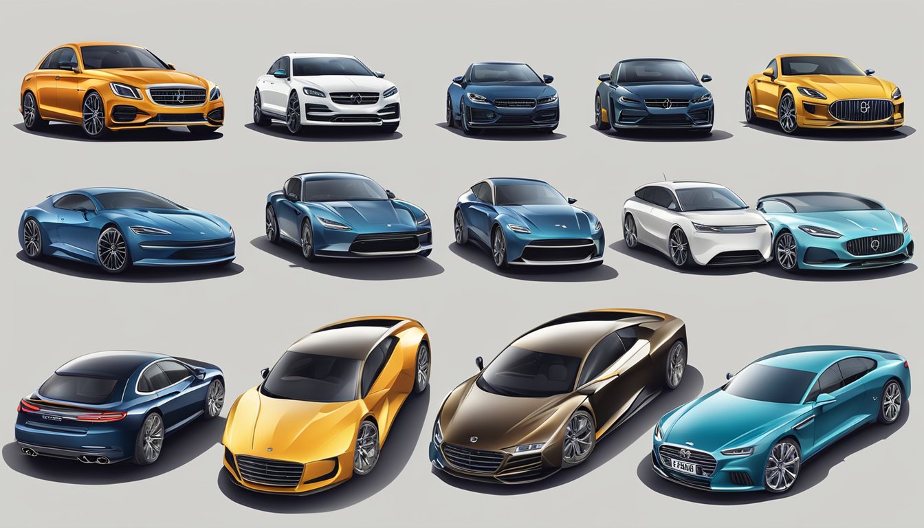 Luxury car logos displayed on a sleek backdrop with bold, modern font stating "Frequently Asked Questions luxury car brands."