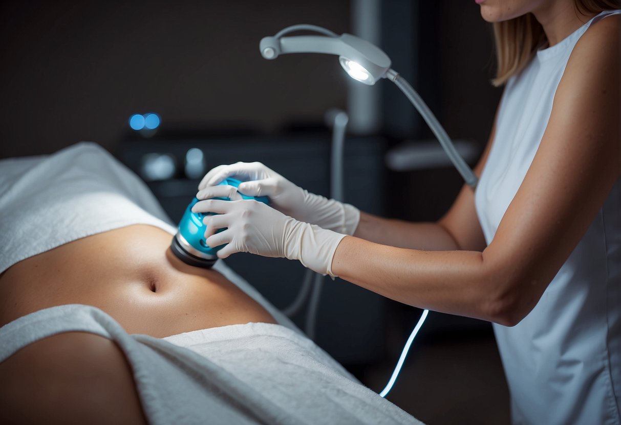 A laser hair removal session targeting pubic hair