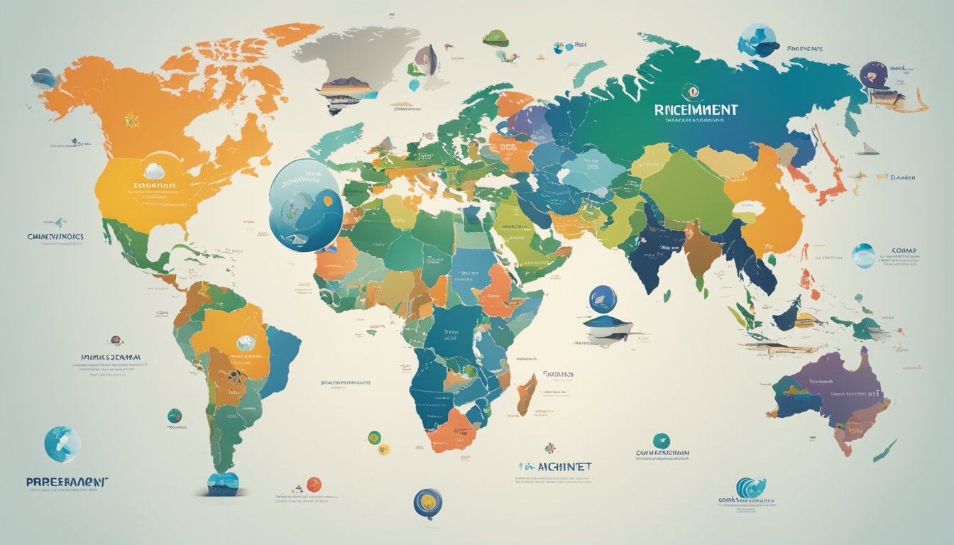 A vibrant world map with prominent Richemont Group brand logos positioned strategically across major continents, symbolizing their global presence and market influence